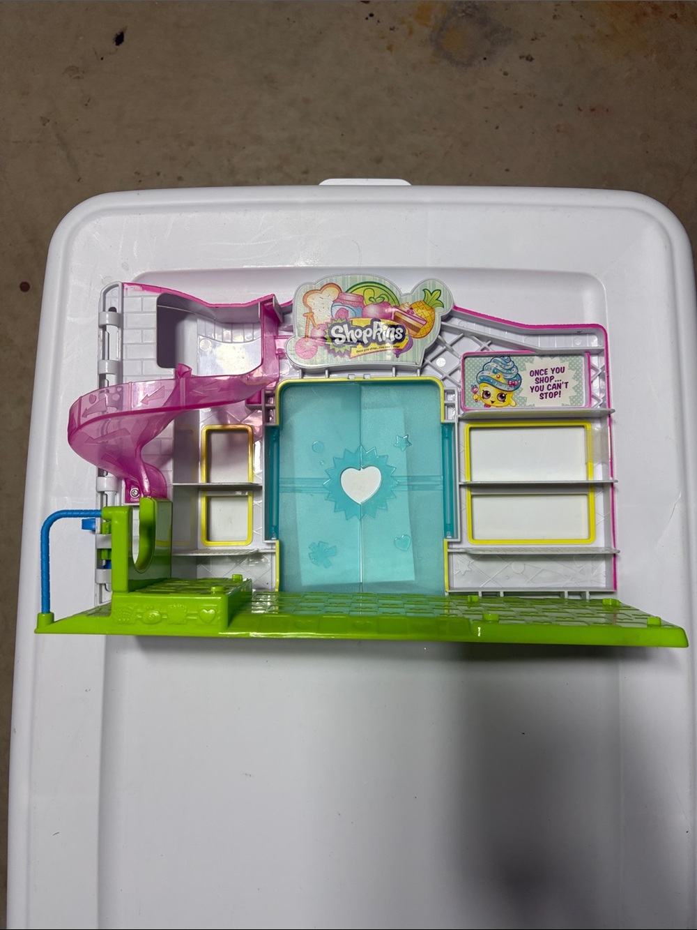 Shopkins Fold-Out Playset with Pink Slide, Lime Green Base & Aqua Doors